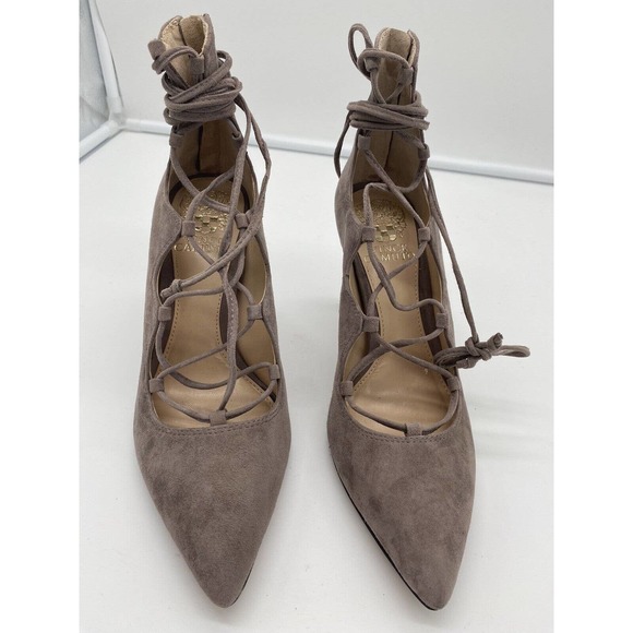 Vince Camuto Womens Barsha Suede Lace Up Zip Heels Gray/Brown Size 6.5 - Picture 3 of 7